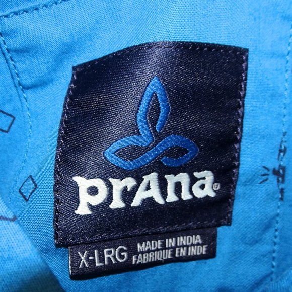 Prana Broderick Organic Cotton Blue Print Bowler Hat Button Down Shirt - Picture 5 of 5